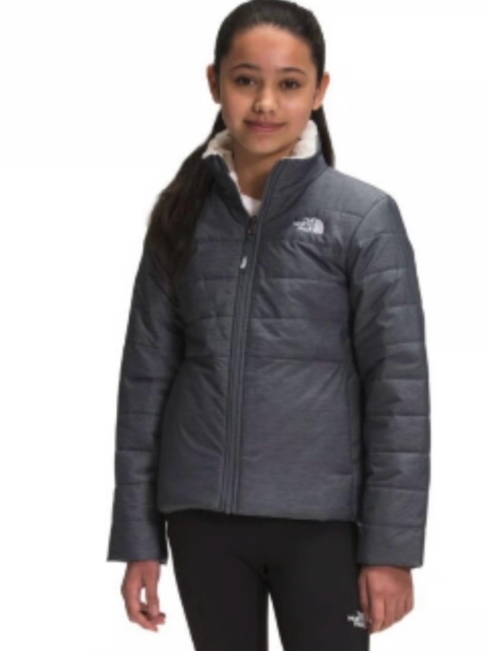 The North Face Girl’s Reversible Puffer Jacket // Gray & Pink // Large
